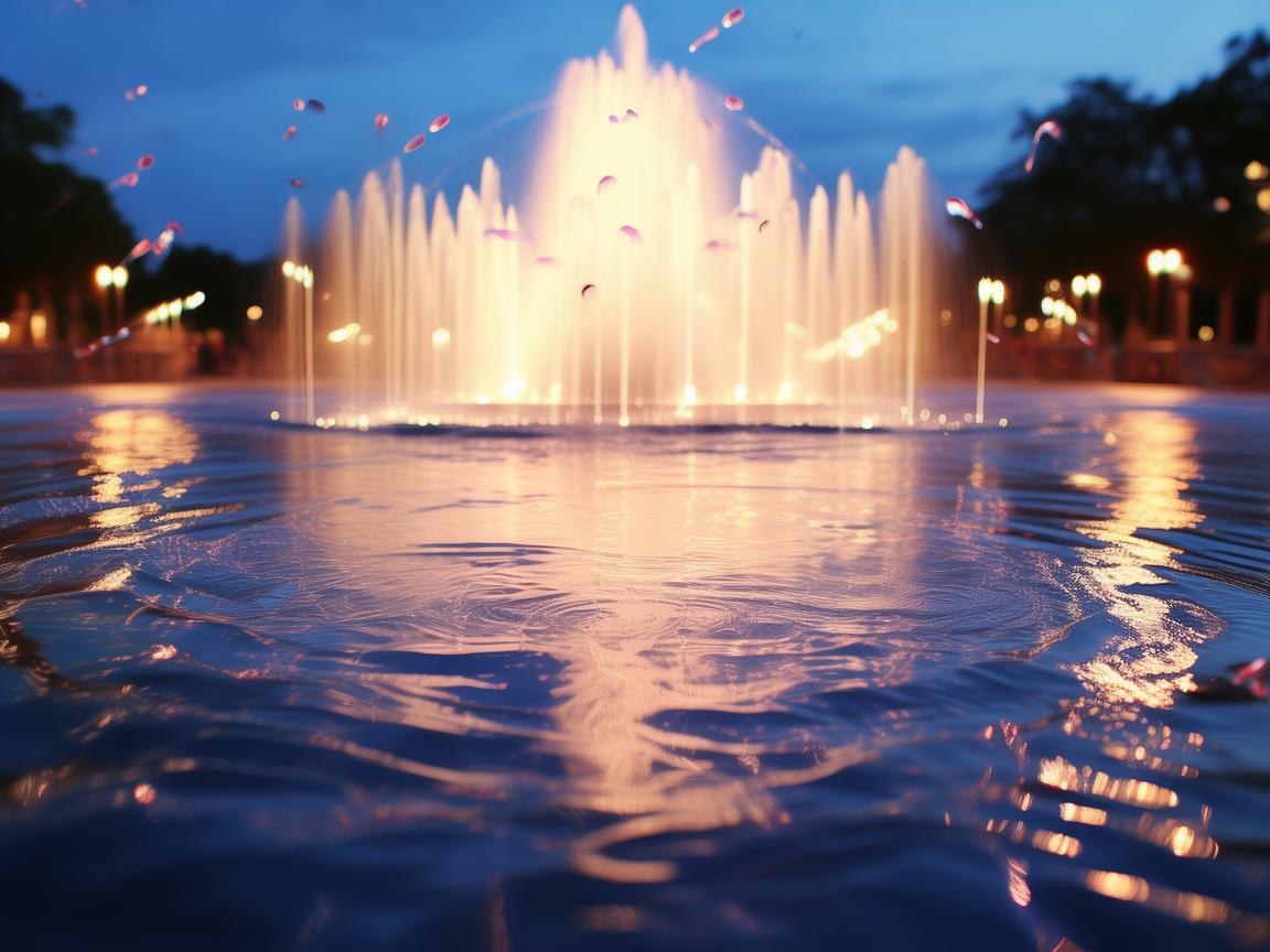 灵动音符下的广场喷泉乐章