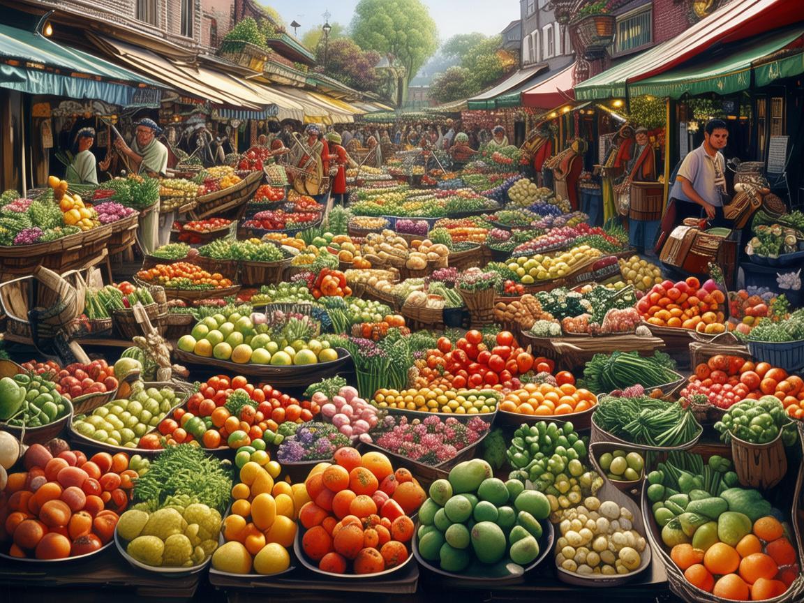 农贸市场摊位，音乐与生活的交响曲