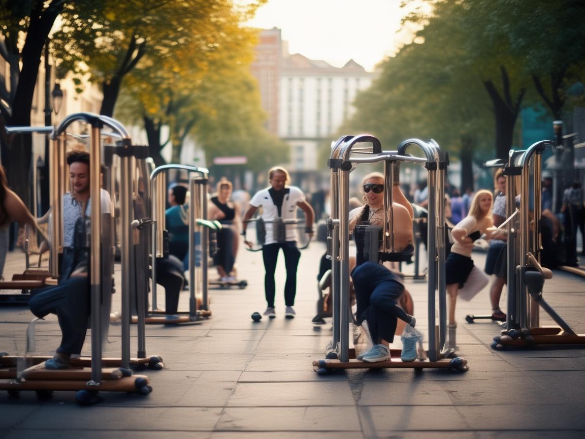 奏响市民广场健身器材的乐章