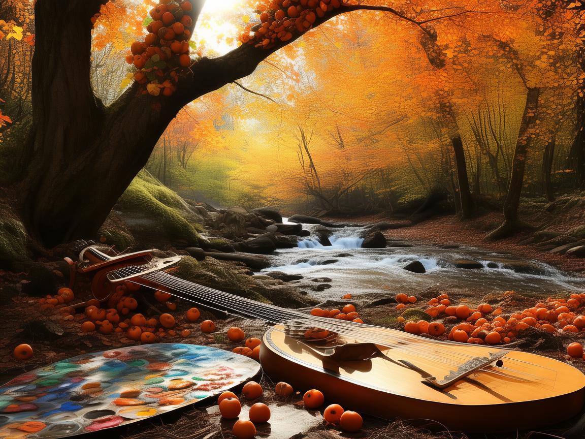 柿子树下，旋律与色彩的交响，如何将自然元素融入音乐创作？