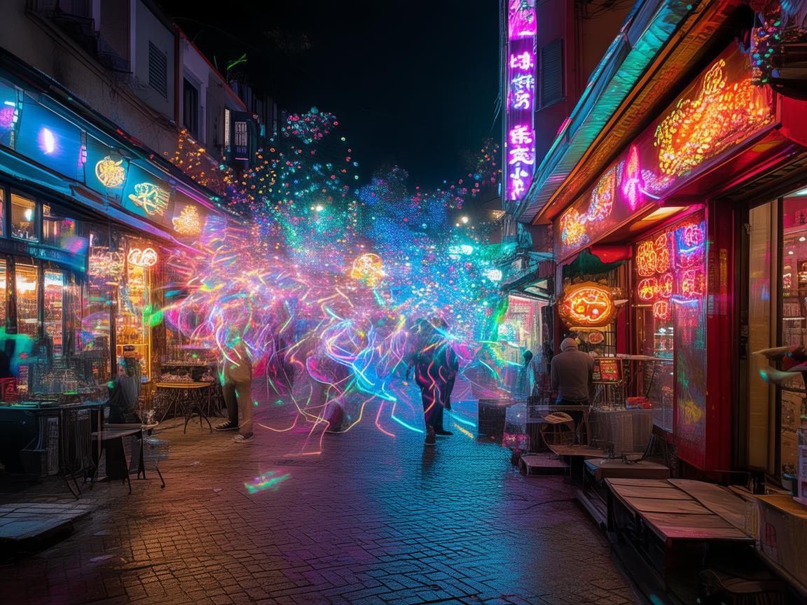 夜市灯光秀，如何通过音乐与光影的交织，营造独特的氛围？