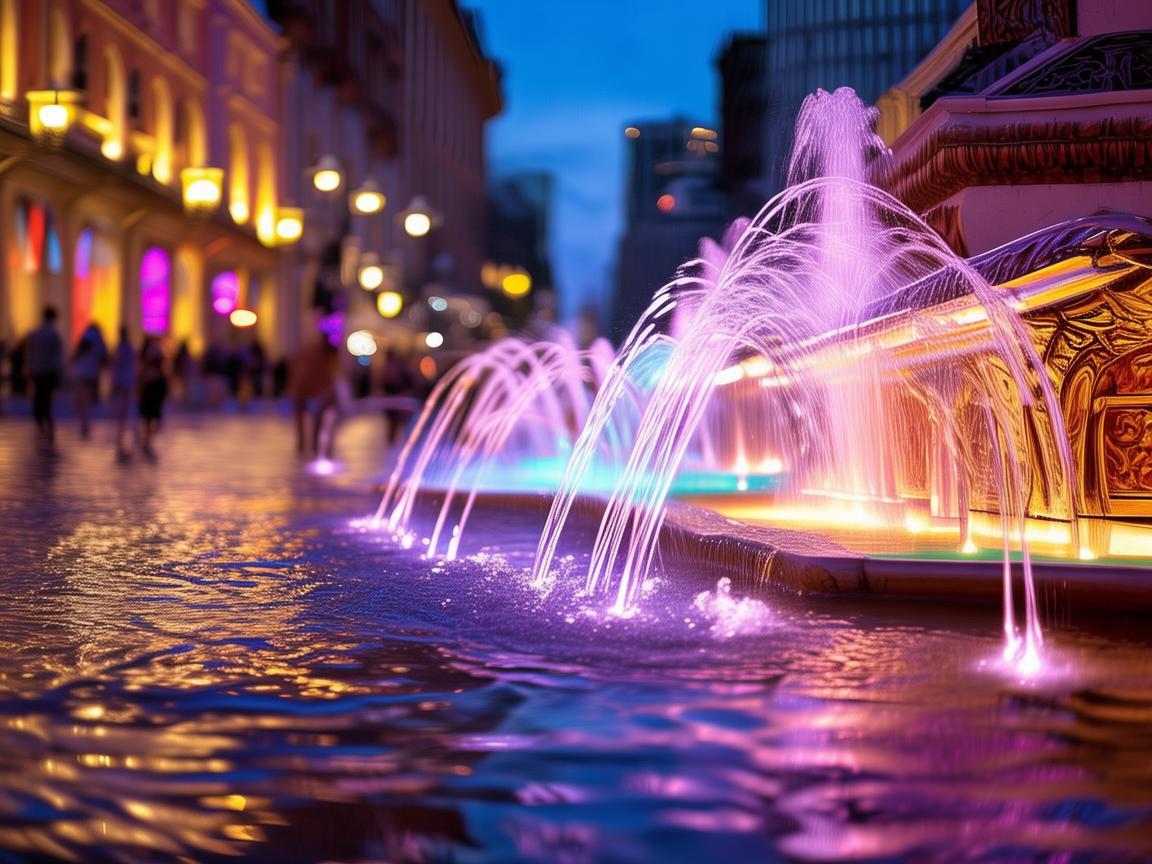 步行街广场喷泉，如何通过音乐与光影的交织，营造出独特的都市氛围？