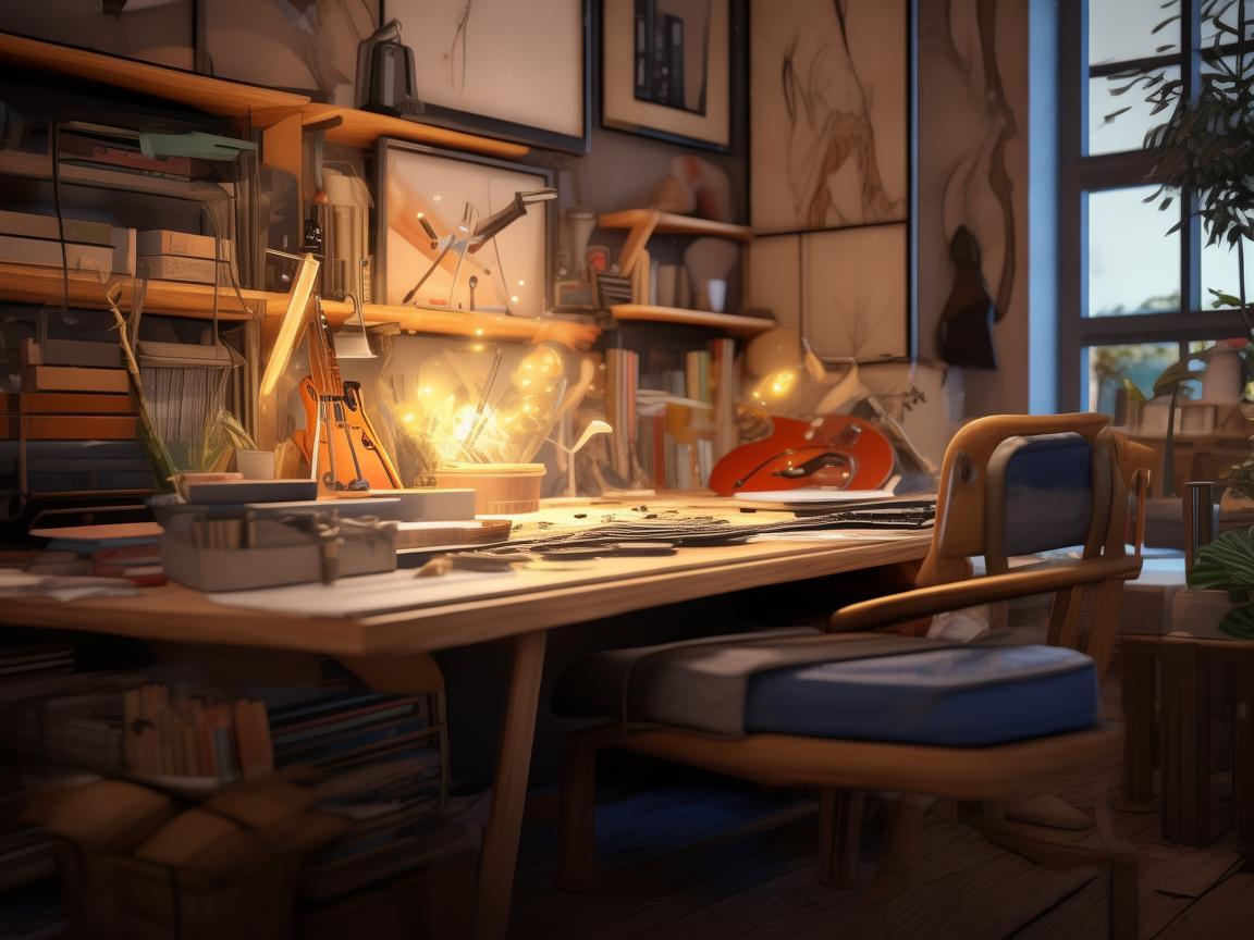 办公室工位，音符跃动的创作角落